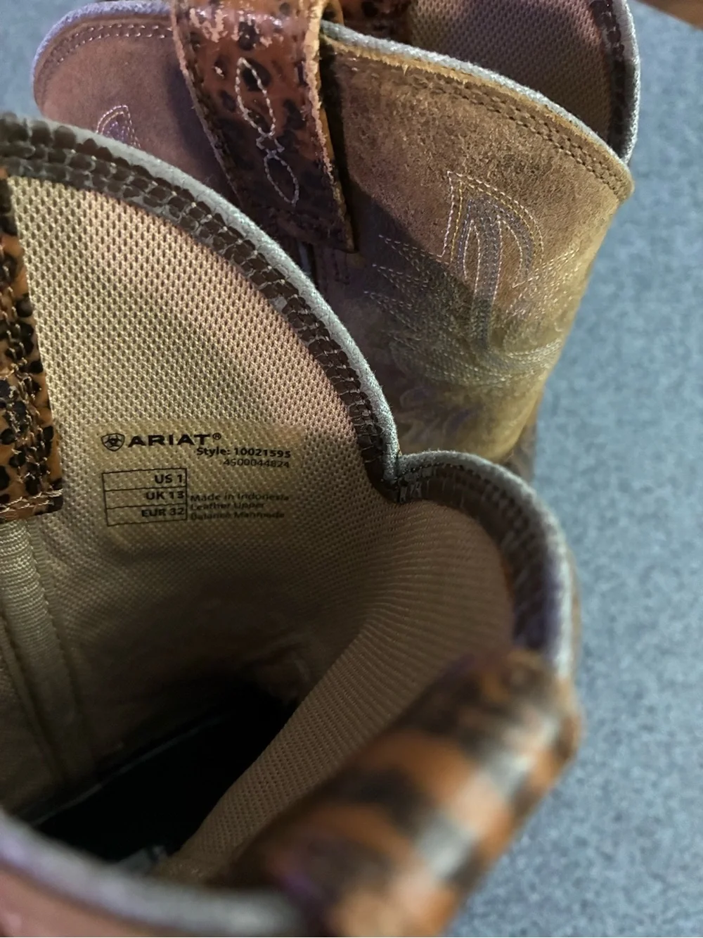 Ariat Brown Leopard Print and Tan Kids Western Boots